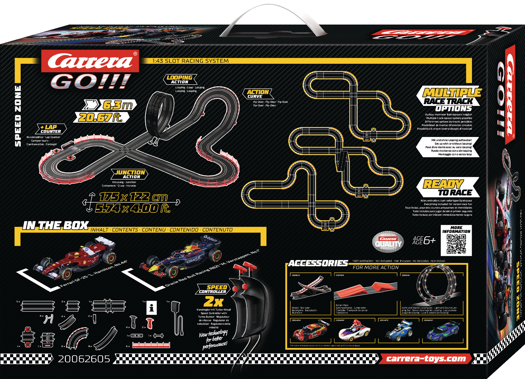 Box-Set des Carrera Go Rennbahnsystems. Enthält Rennstrecke, Autos, Controller und Zubehör. Inklusive Looping- und Kreuzungsaktionen.