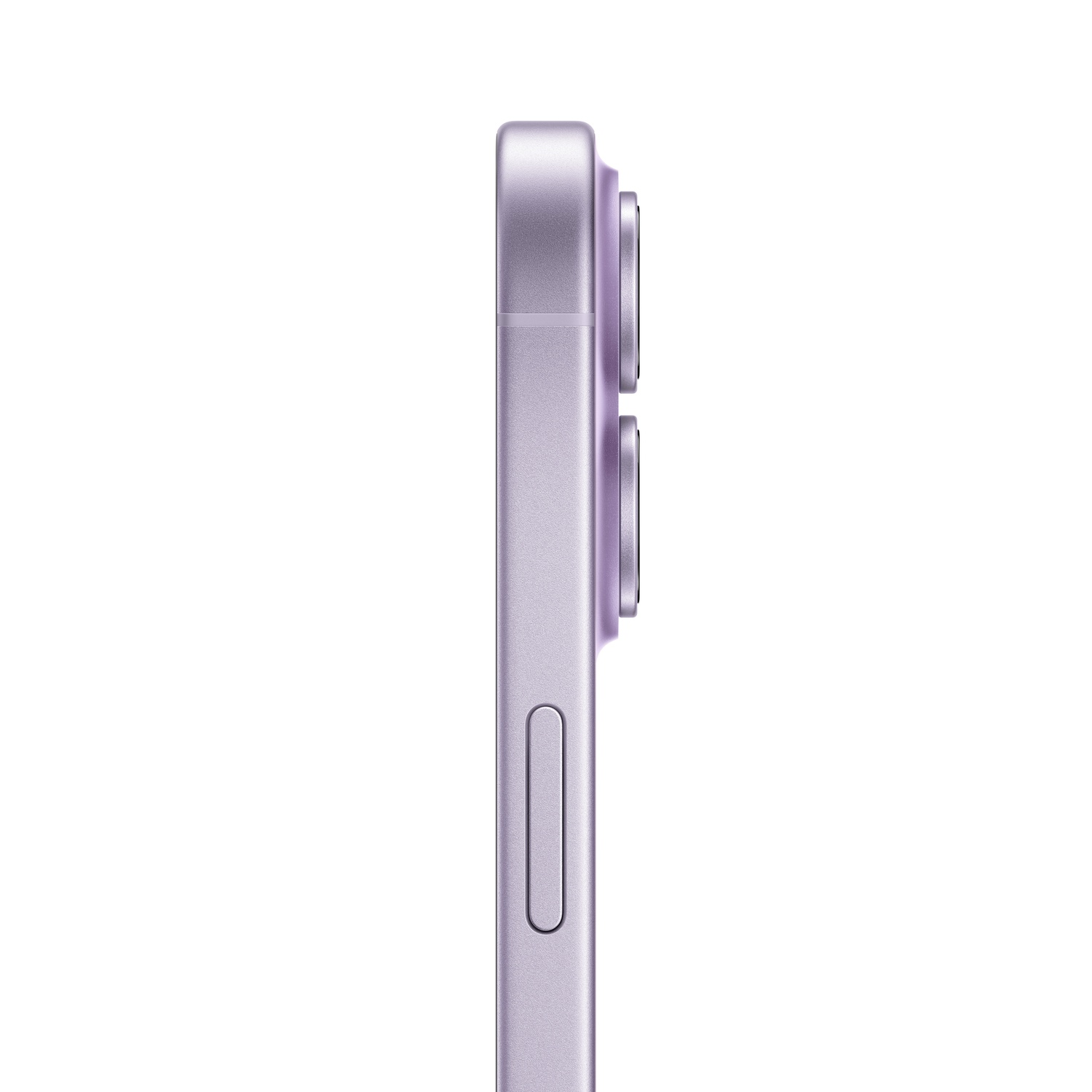 Side view of a purple smartphone, showing the camera lenses, volume button, and power button. The background is white.