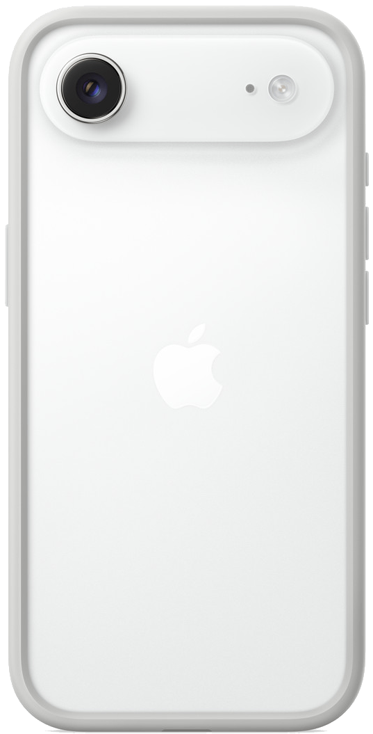 Parte trasera de un iPhone blanco. Arriba tiene cámara y flash. Logotipo de Apple en el centro.