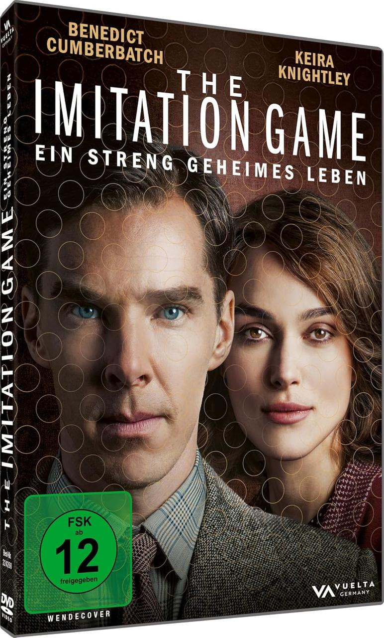 DVD-Cover von The Imitation Game mit Benedict Cumberbatch und Keira Knightley. Titel in Weiß, grüne Altersfreigabe.