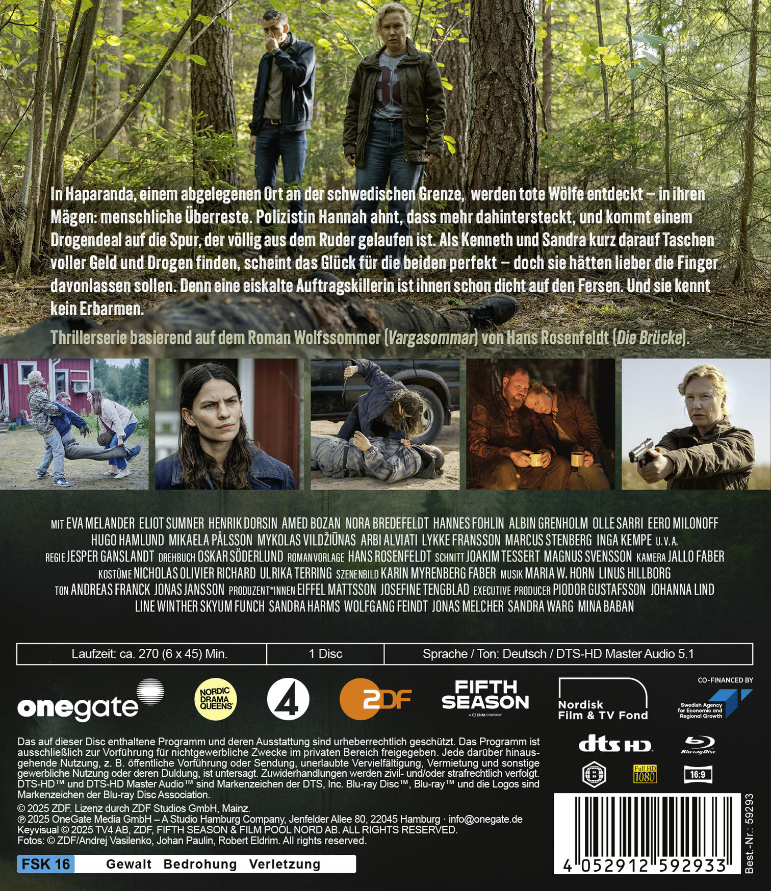 Filmplakat mit Waldszene und Schauspielern. Text in Deutsch beschreibt Handlung und Besetzung.