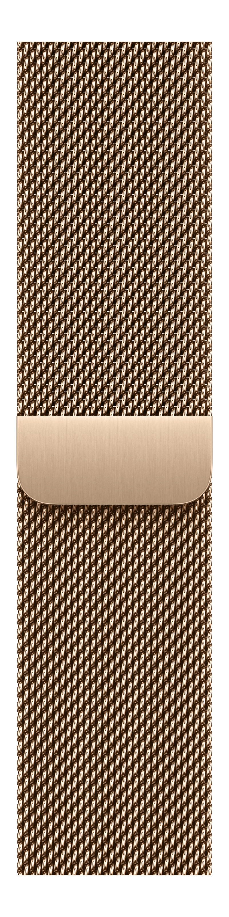 Gros plan d'un bracelet de montre avec un motif en maille et une barre rectangulaire dorée.