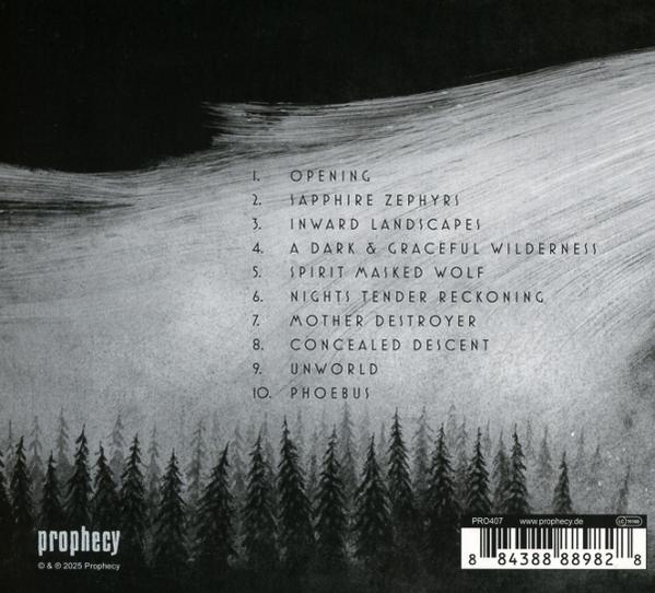 Albumcover. Eine dunkle, neblige Waldszene mit Songtiteln. Das Logo 'prophecy' befindet sich unten links.