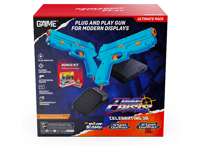 Consola retro - G'aim'e Time Crisis Ultimate Pack, Incluidos Point Blank, Steel Gunner 1 y 2, 2x Pistola