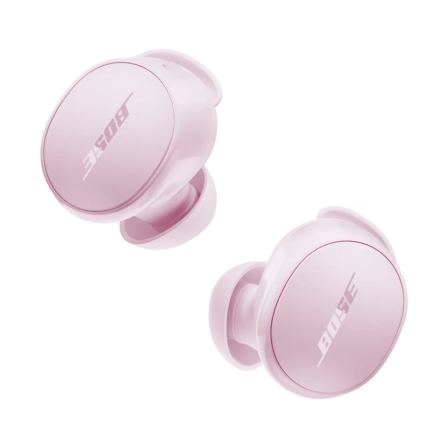 Due auricolari Bose rosa, leggermente angolati. Il logo Bose è visibile su ciascuno. Lo sfondo è bianco.