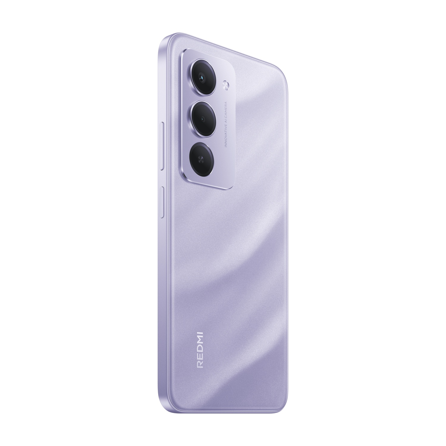 Uno smartphone viola con tre obiettivi. Il telefono ha il marchio 'REDMI' e 'INNOVATIVE AI CAMERA'.
