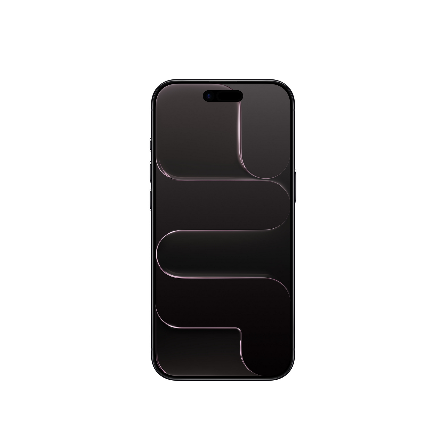 Un teléfono inteligente negro sobre un fondo blanco. El teléfono tiene un diseño único con líneas curvas y una cámara en la parte superior.