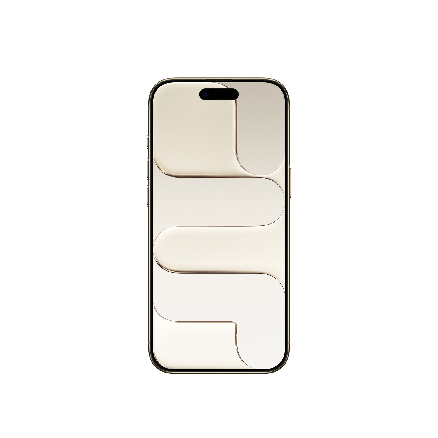 Un smartphone con pantalla dorada clara con un diseño curvo único. El teléfono tiene un borde negro y un fondo blanco.