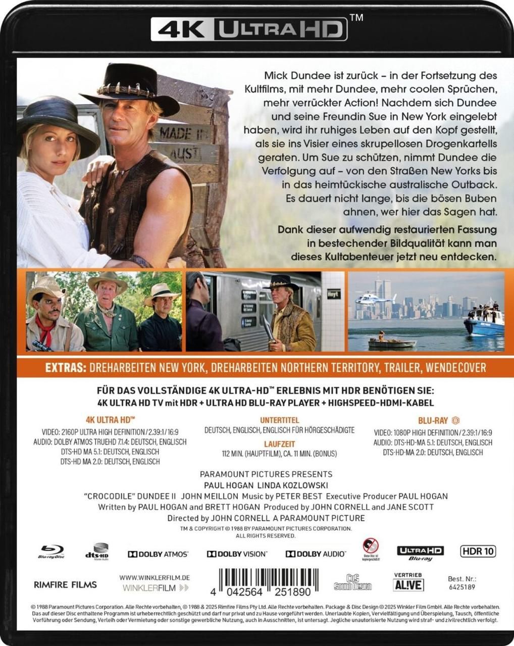 Filmcover. Schauspieler stehen vor Text. Enthält Logos und Text: 4K ULTRA HD, Blu-ray, Dolby.