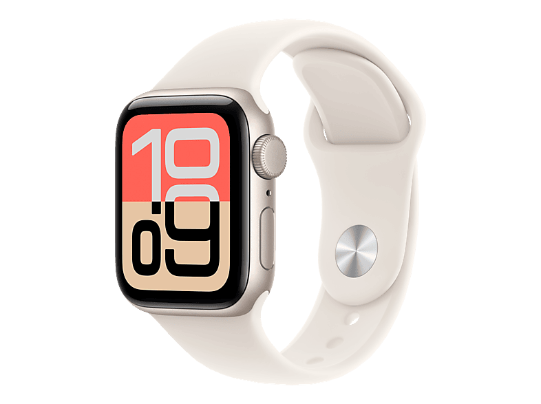 APPLE Watch SE 3 (GPS) 40 mm Smartwatch Aluminium Fluorelastomer, 150 - 200 (M/L), Starlight/Starlight Sport Band