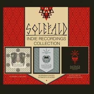 Albumcover für Solefalds Indie Recordings Collection. Es hat drei Albumcover, einen schwarz-roten Hintergrund und geometrische Figuren.