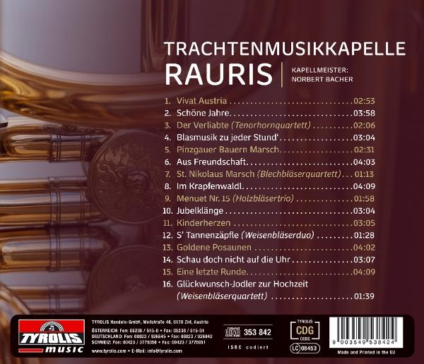CD-Cover mit 'Trachtenmusikkapelle Rauris' und Titelliste. Enthält Details zur Musik und zum Label.