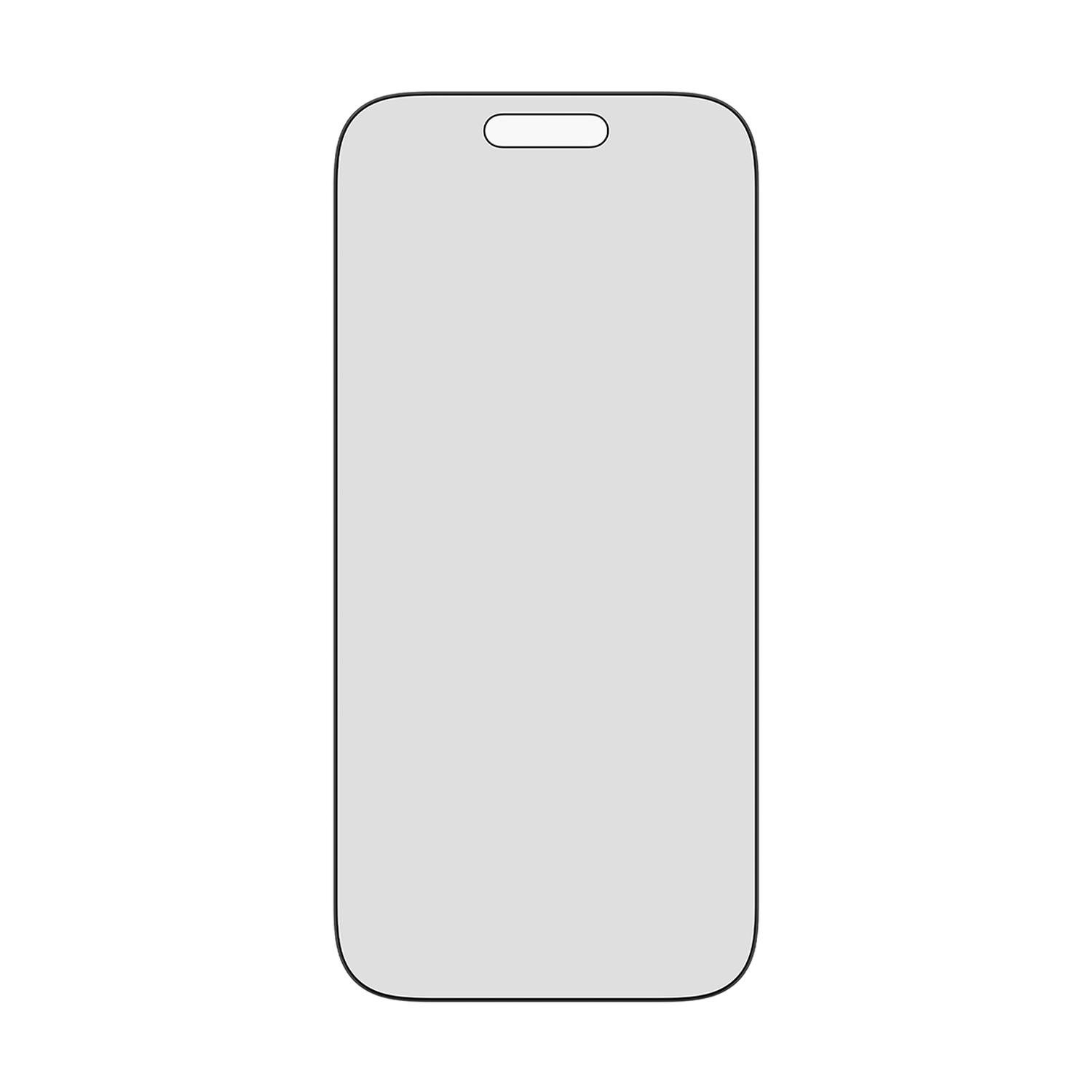 A rectangular screen protector with rounded corners and a small cutout at the top for a phone's earpiece, on a white background.