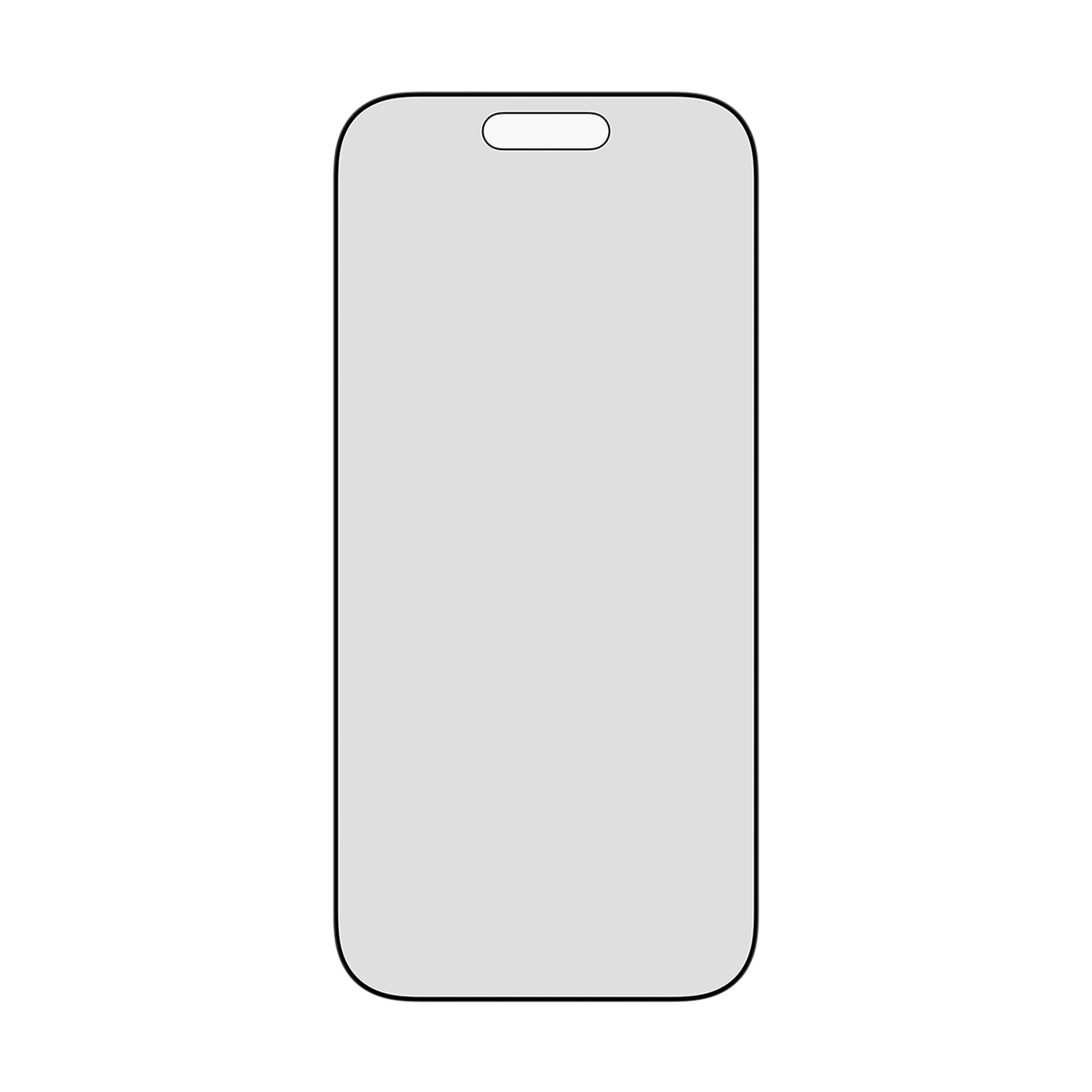 Een lichtgrijze smartphone screenprotector met een zwarte omtrek en een kleine uitsparing aan de bovenkant voor de luidspreker.