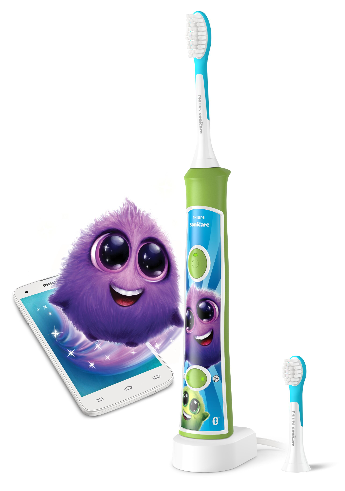 PHILIPS HX6352/11 Sonicare for Kids elektromos fogkefe applikációval, 2db fejjel, zöld