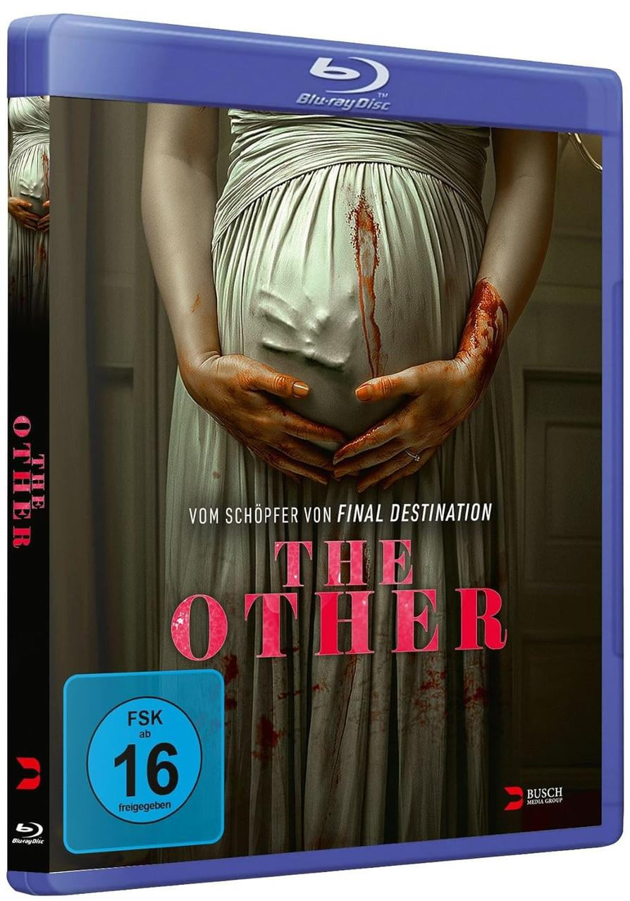Ein Blu-ray-Cover. Eine schwangere Frau in einem Kleid mit Blut auf Bauch und Händen. Der Titel lautet 'The Other'.