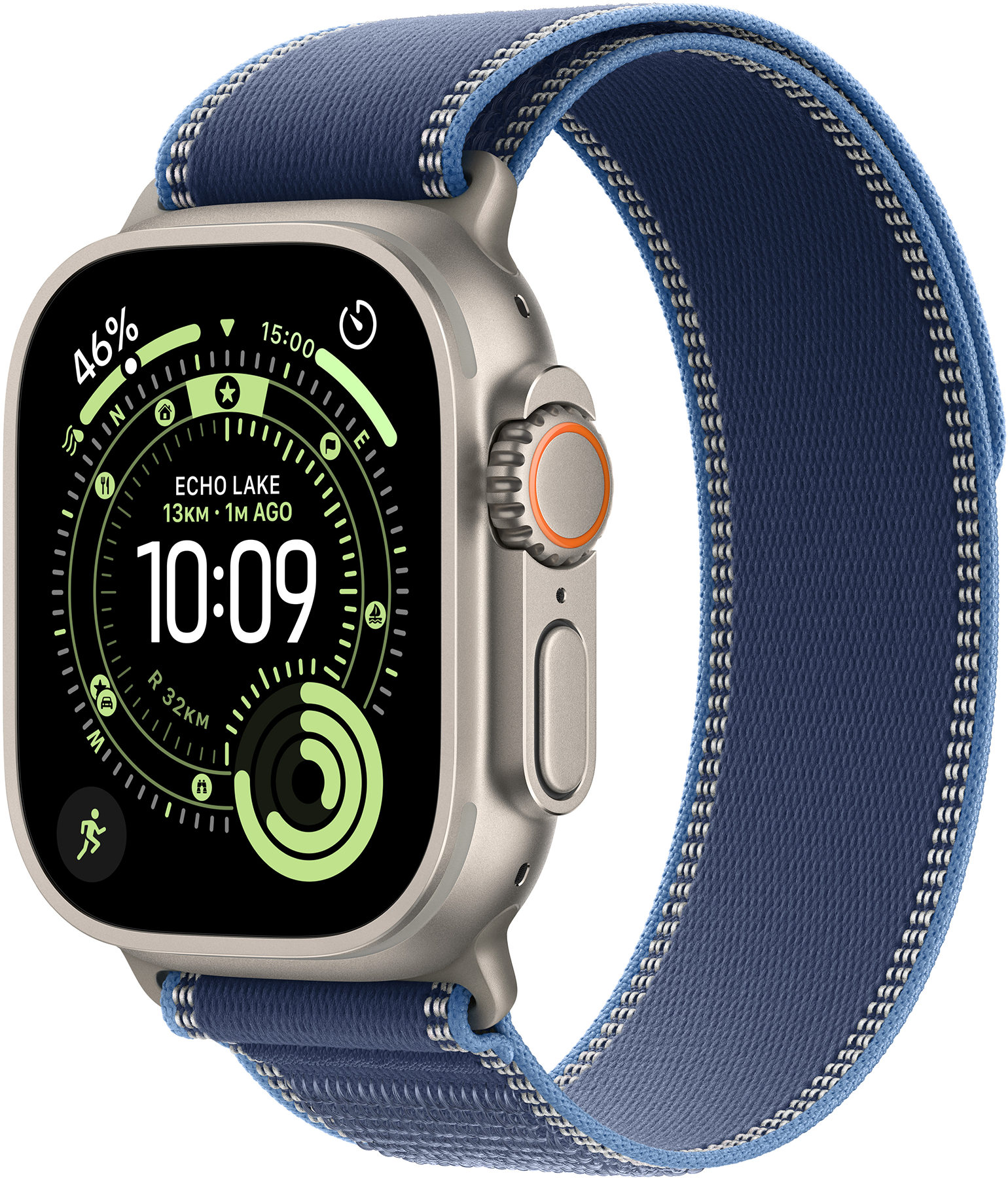 APPLE Watch Ultra 3 GPS+Cellular, 49mm-es natúr titántok, kék-élénkkék terep pánt, S/M (MEWR4QH/A)
