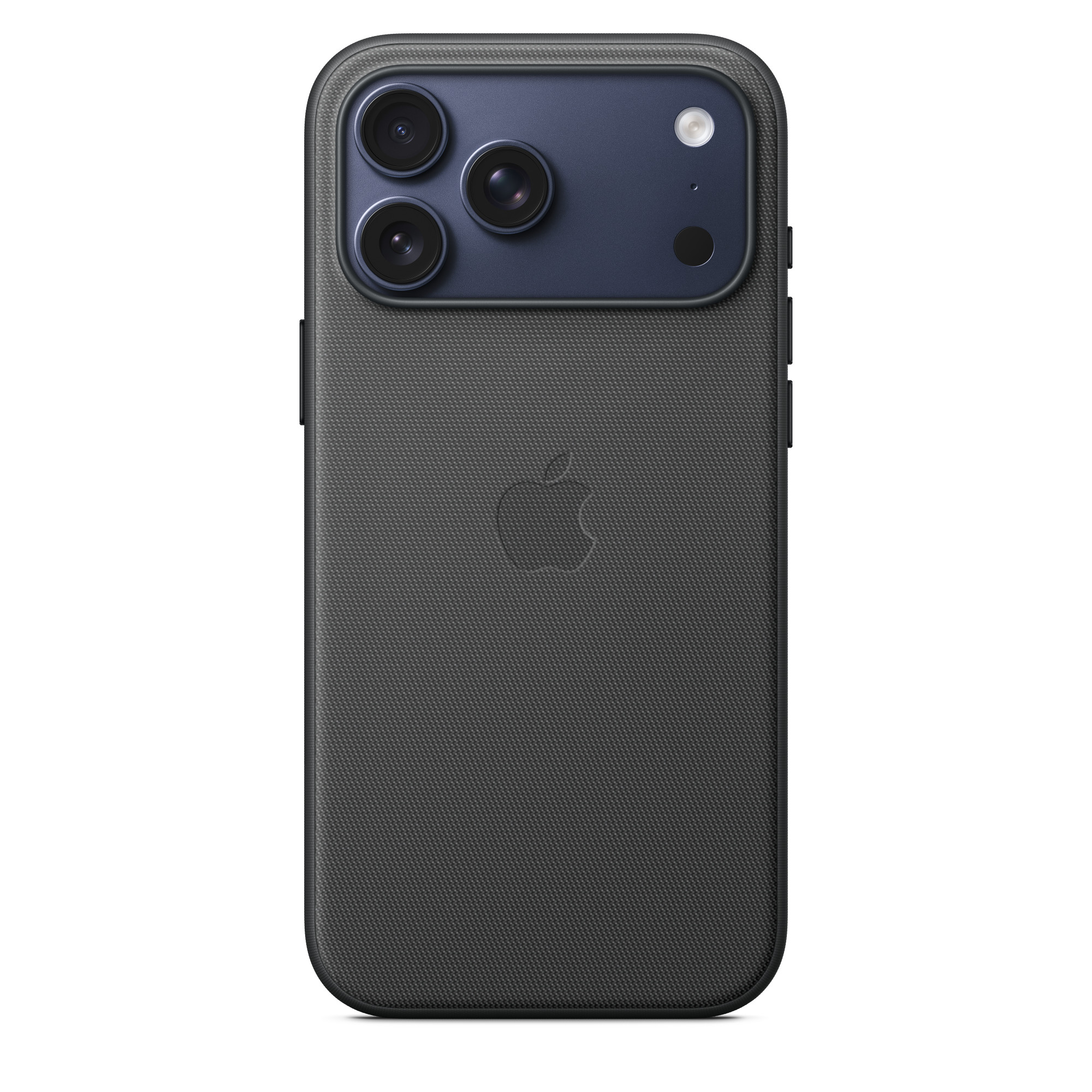 Sötétszürke iPhone három kamerával, villanóval és Apple logóval a hátoldalon.