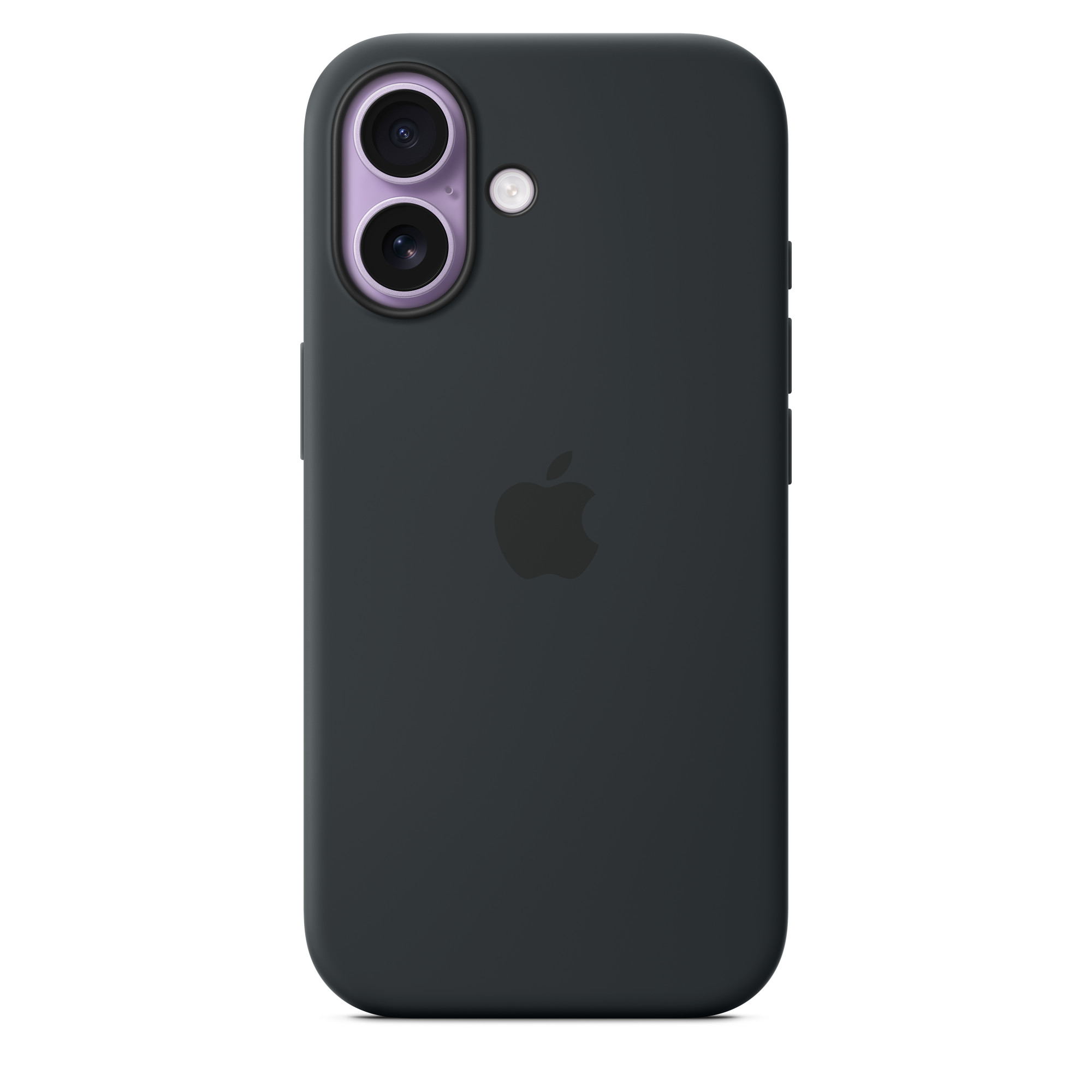 Sötétszürke telefontok Apple logóval. Két kamerával és vakuval rendelkezik. A háttér fehér.