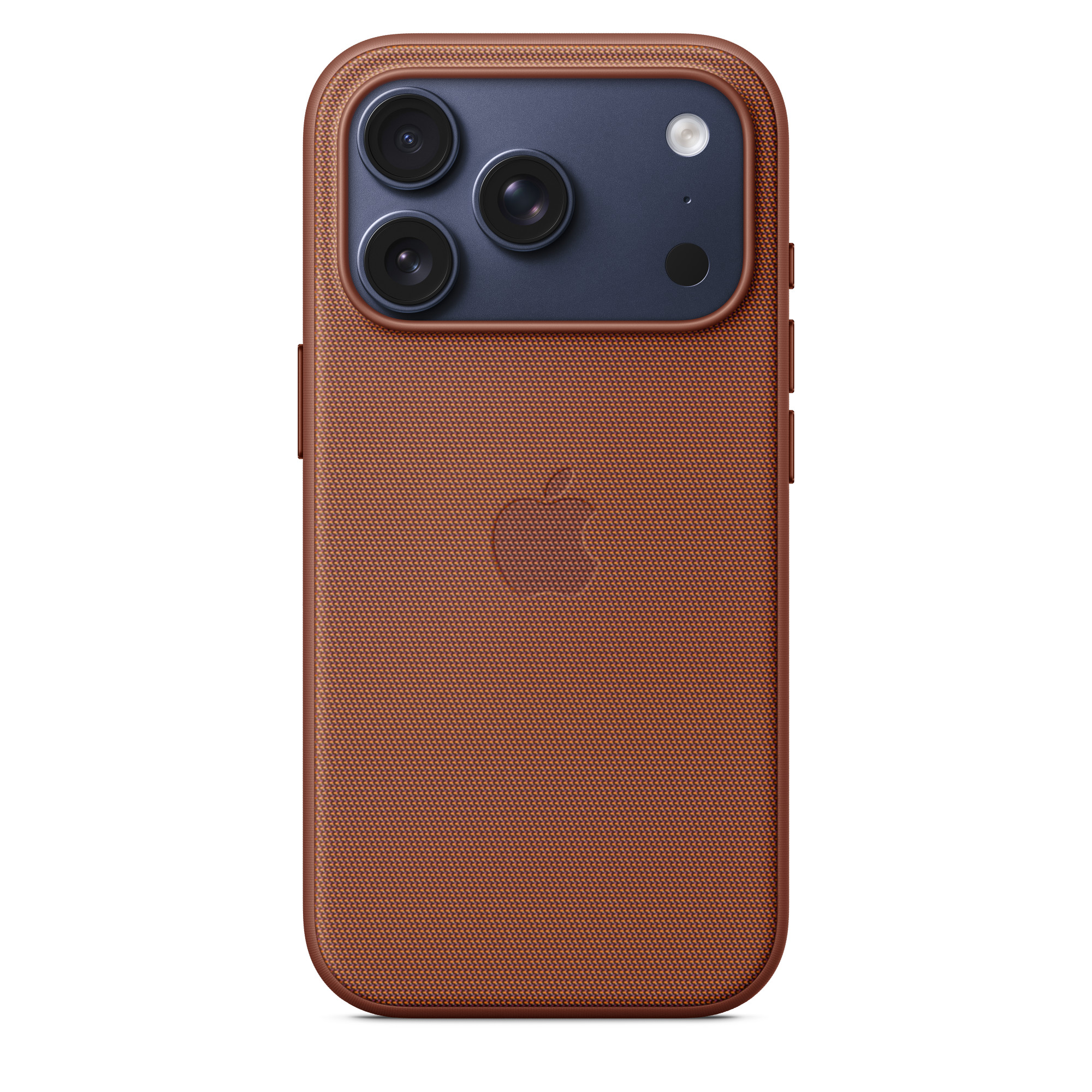 Barna telefontok három kamerával, vakuval és Apple logóval. A háttér fehér.
