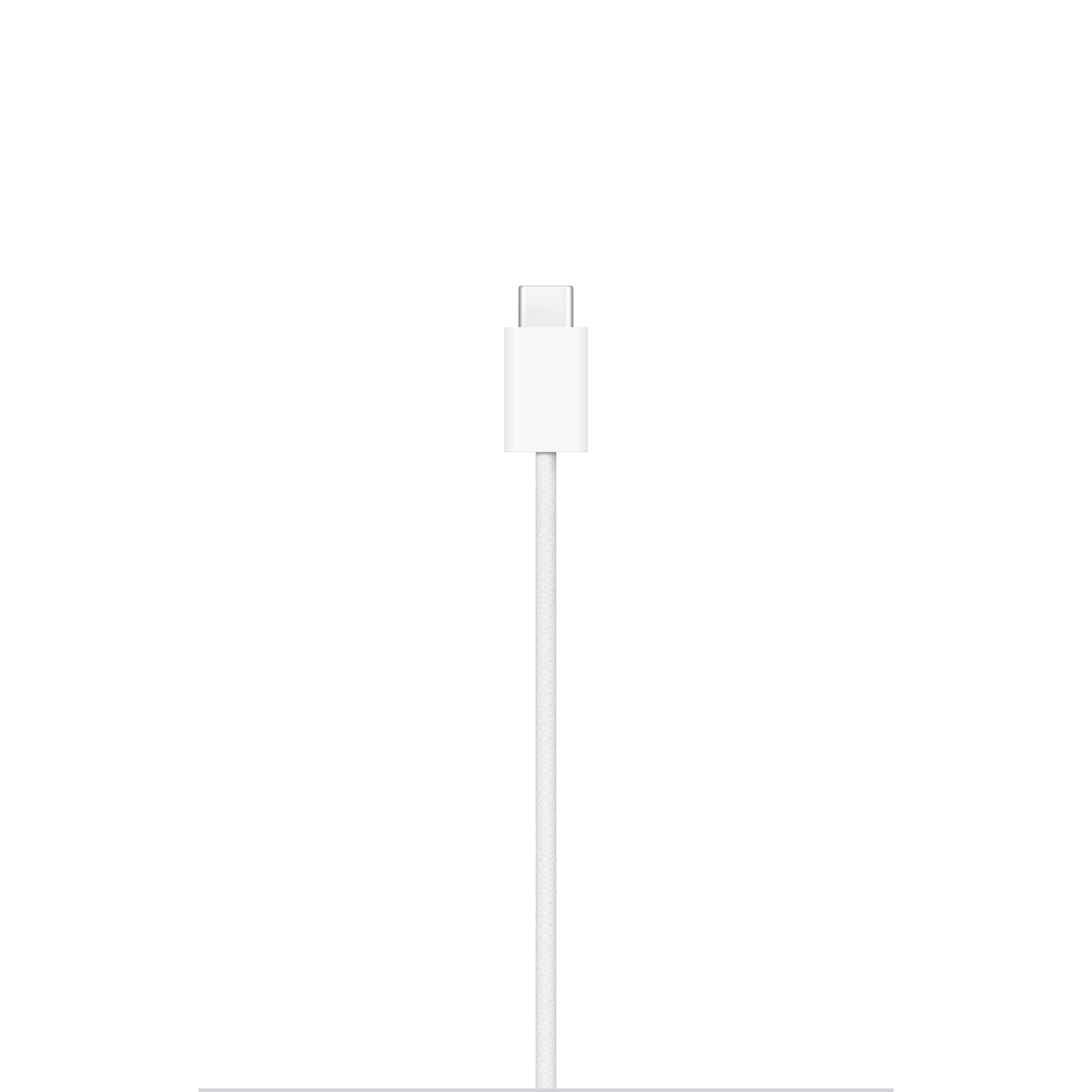 Fehér USB-C kábel fehér háttér előtt. A kábel egyenes, tetején USB-C csatlakozóval.
