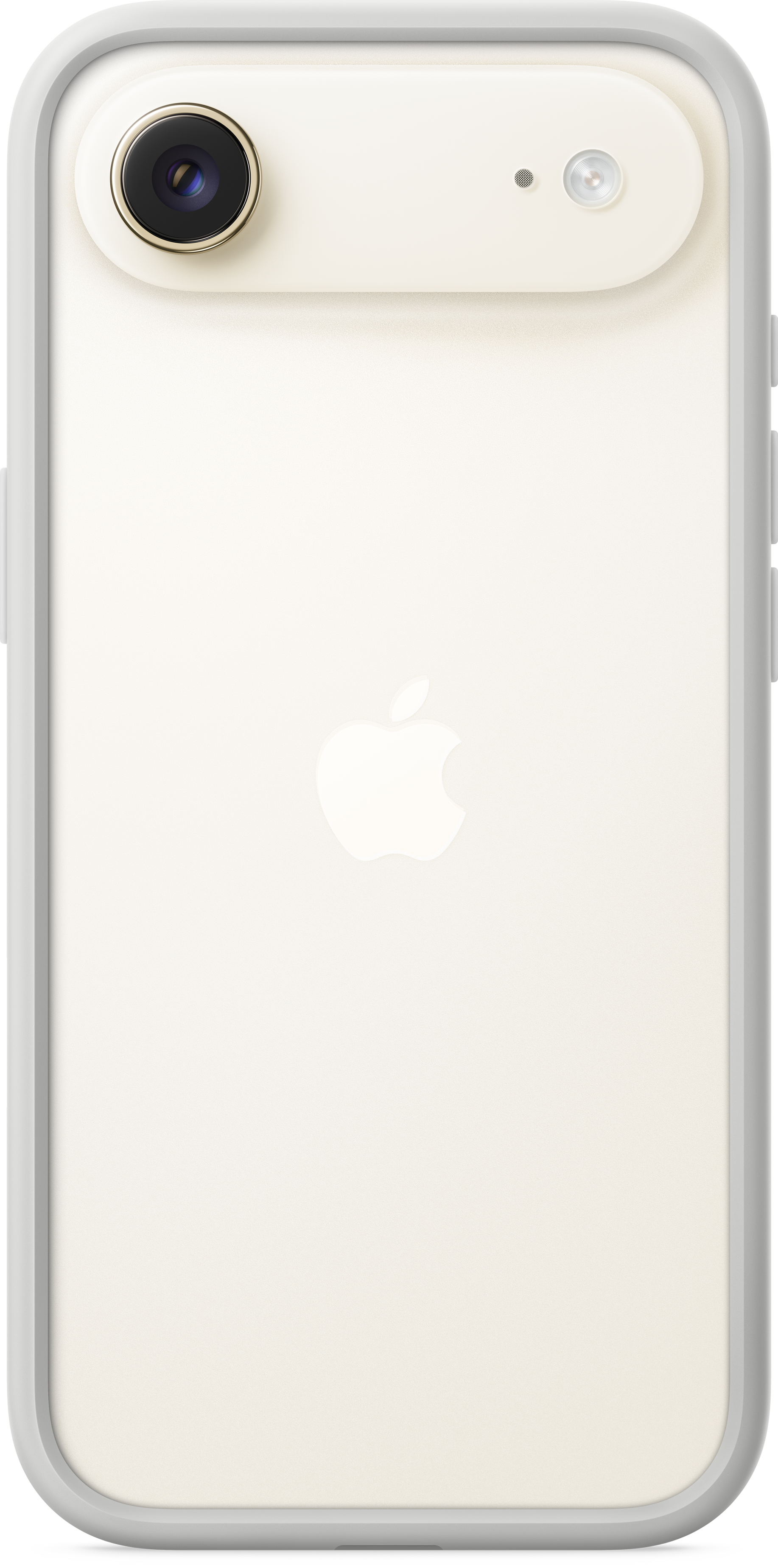Cremefarbenes iPhone-Rückseite. Oben befinden sich Kamera und Blitz. Ein weißes Apple-Logo ist zentriert. Es hat einen grauen Rahmen.