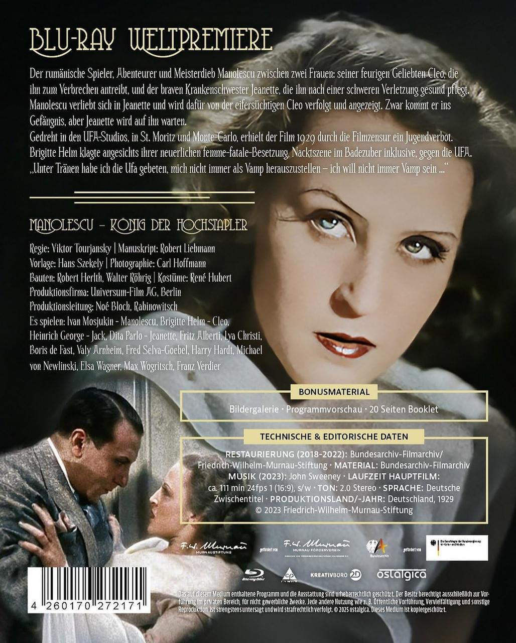 Blu-ray-Filmcover. Eine Frau im Vintage-Stil, Text auf Deutsch und zwei Männer, die sich ansehen.