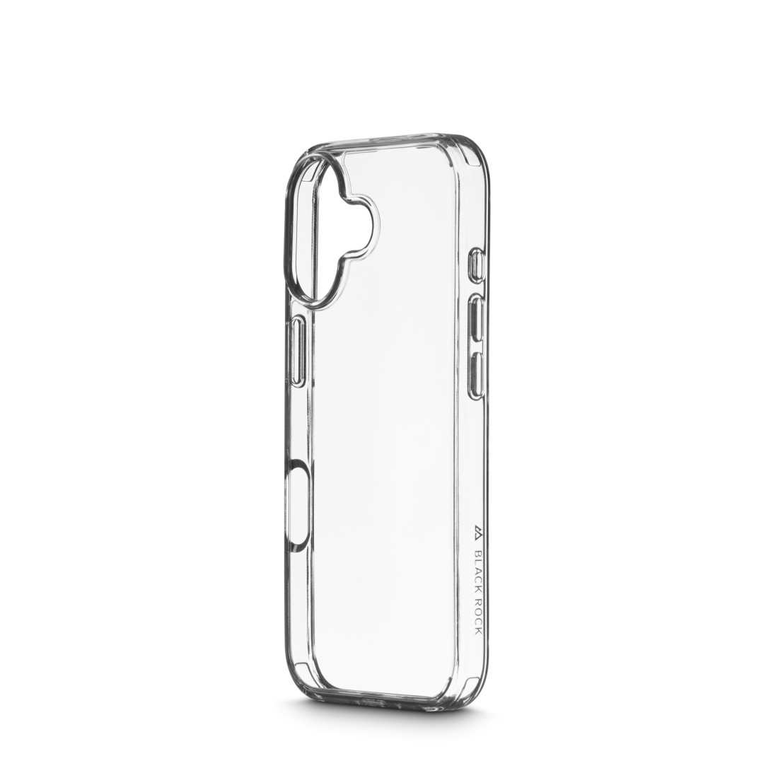 Transparente Handyhülle mit Aussparungen für Knöpfe und Kamera. Die Hülle ist transparent mit 'Black Rock' Logo.