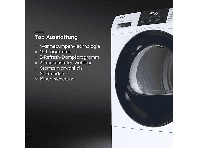 HAIER HD80-E929E-DE Wärmepumpentrockner Series 929 (8 kg, Weiß)