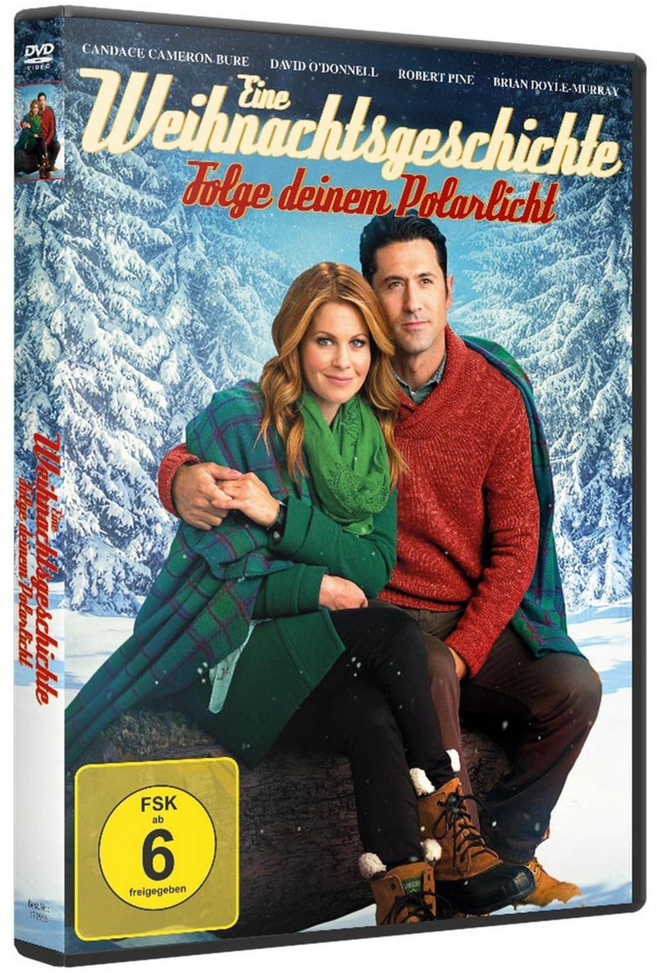 DVD-Cover "Eine Weihnachtsgeschichte" mit einem Paar im Schnee vor einem verschneiten Wald.