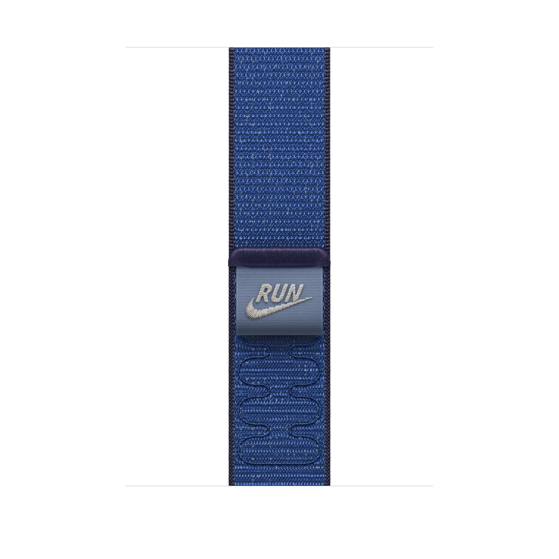 Kék nylon óraszíj, rajta a 'RUN' feliratú címkével és a Nike logóval.