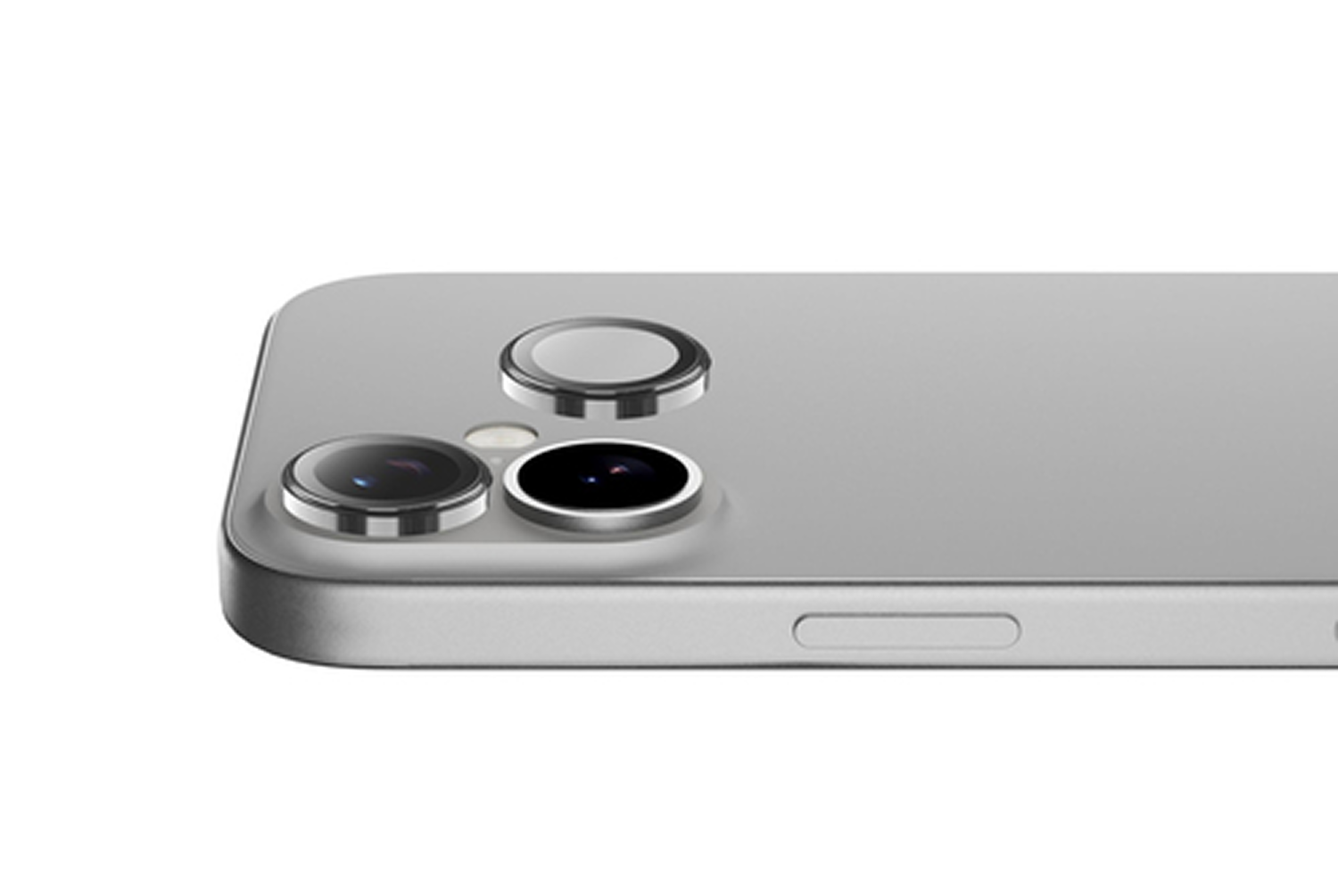 Primer plano de un smartphone plateado que muestra las lentes de la cámara. Se ven tres lentes circulares, con cuerpo gris claro.