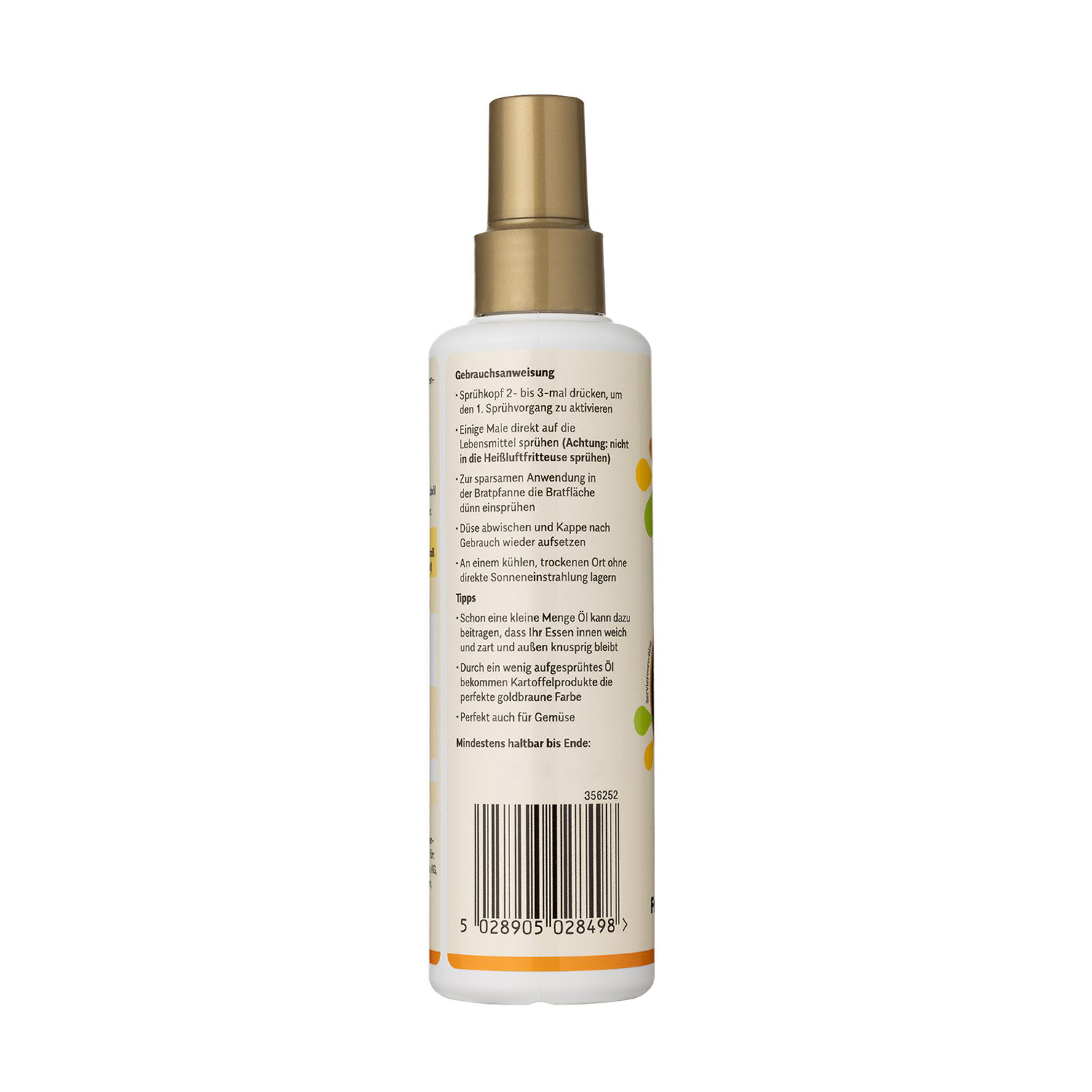 Eine weiße Flasche mit goldenem Sprühkopf. Text auf Deutsch sichtbar. Die Flasche hat einen Barcode und steht vor weißem Hintergrund.