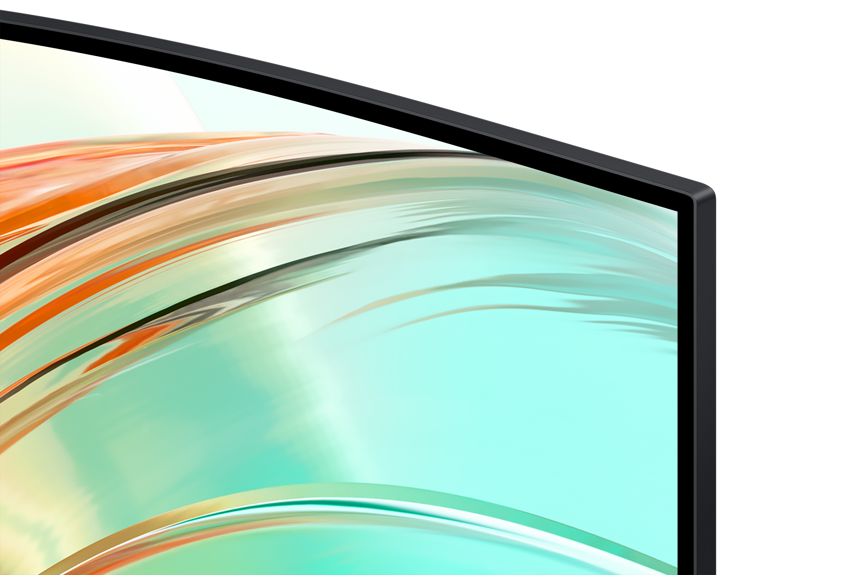 Abstract green and orange stripes on a curved screen.