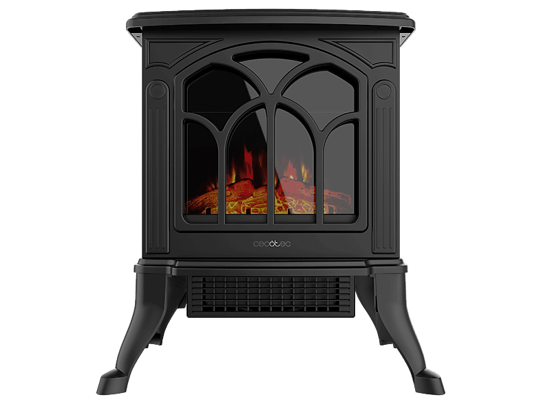 Chimenea eléctrica - Cecotec ReadyWarm 1500 Flames, 1500W, 2 niveles de potencia, Efecto fuego, Termostato regulable, Negro