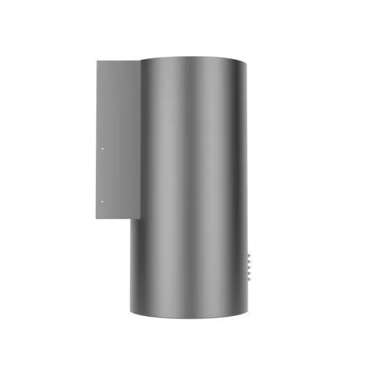 Egy szürke, hengeres páraelszívó, téglalap alakú oldalsó rögzítéssel. A háttér egyszerű fehér.