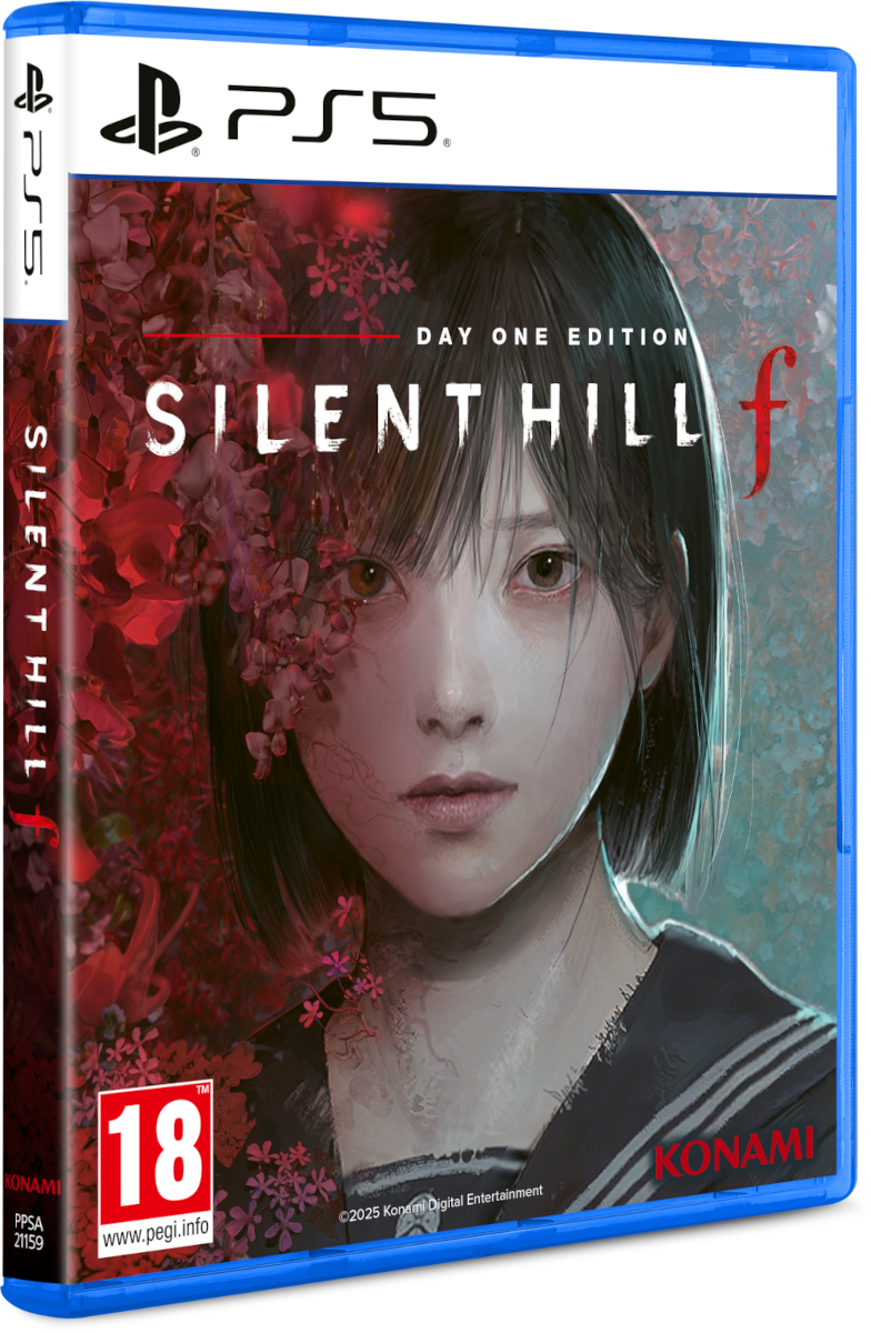 A Silent Hill f, PS5 játék borítója. Egy nő arca áll a középpontban, virágok veszik körül. A vörös és sötét árnyalatok dominálnak.