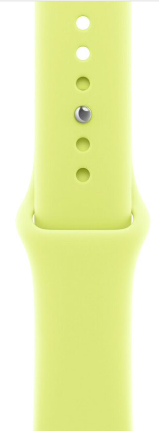 Jasnozielony pasek do zegarka z otworami i srebrnym pinem. Pasek wygięty u podstawy.