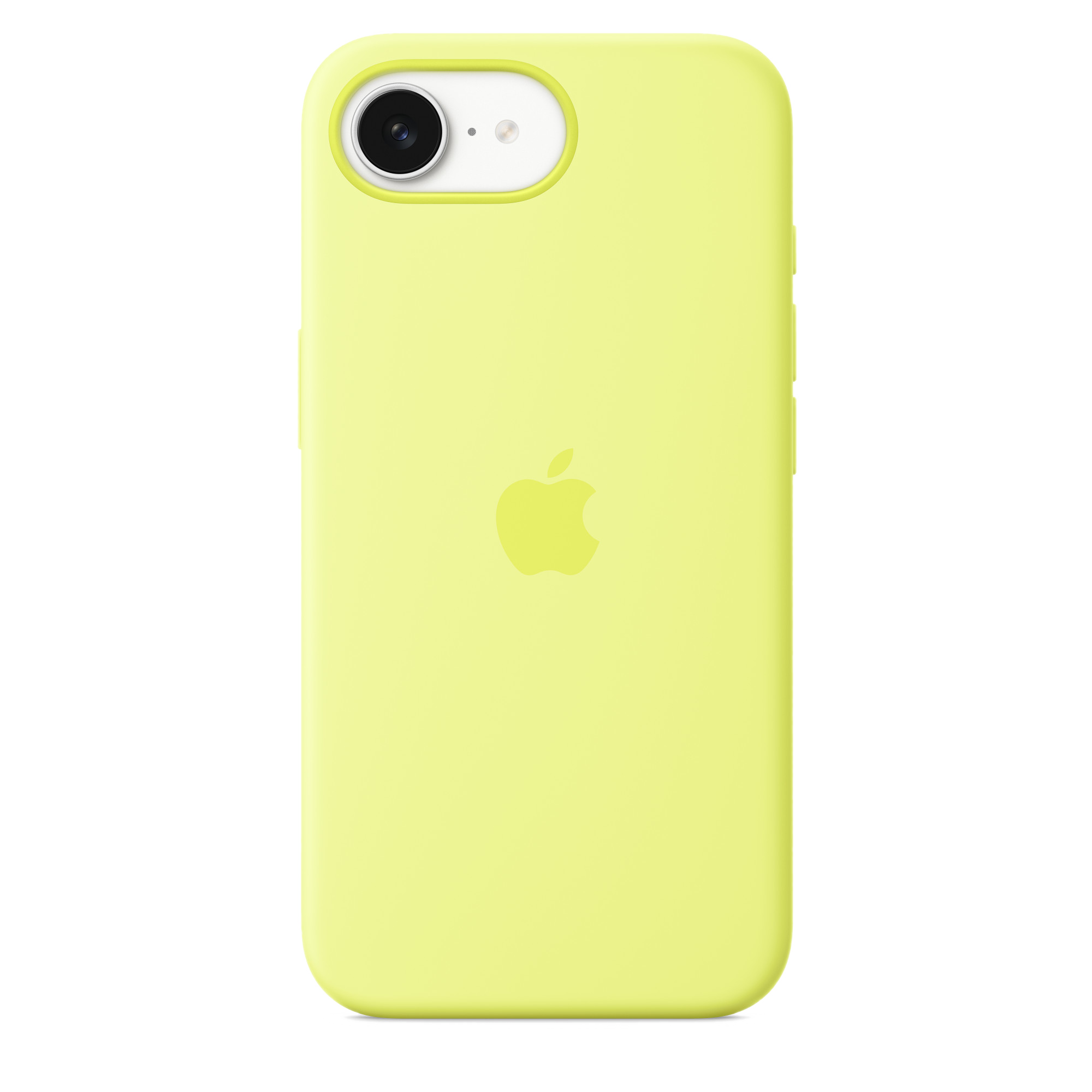 Jasnozielone etui na telefon z logo Apple. Aparat znajduje się na górze. Tło jest czarne.