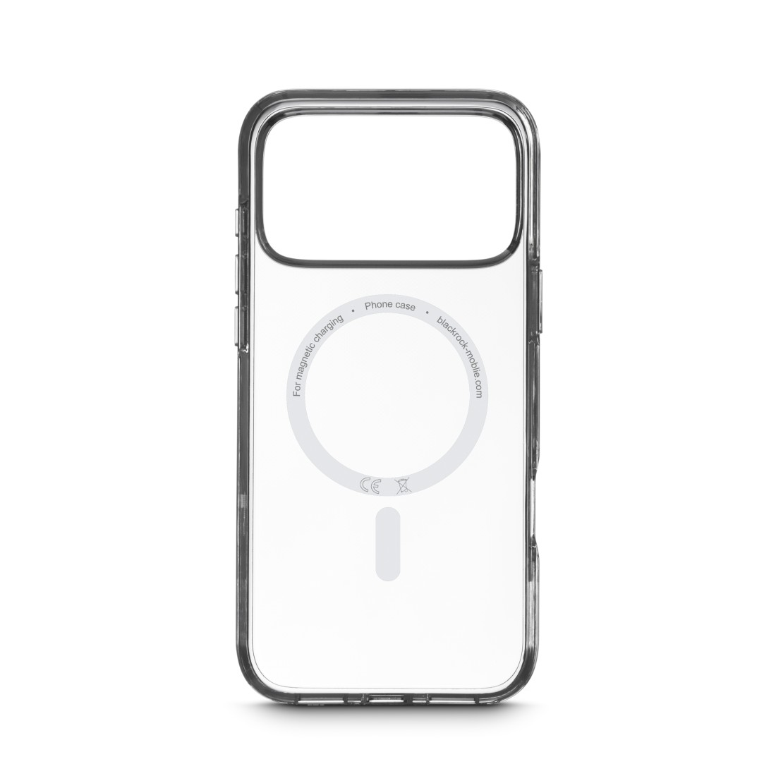 Eine transparente Handyhülle mit einem magnetischen Ladekreis und den Worten 'Für magnetisches Laden' und 'Handyhülle'.