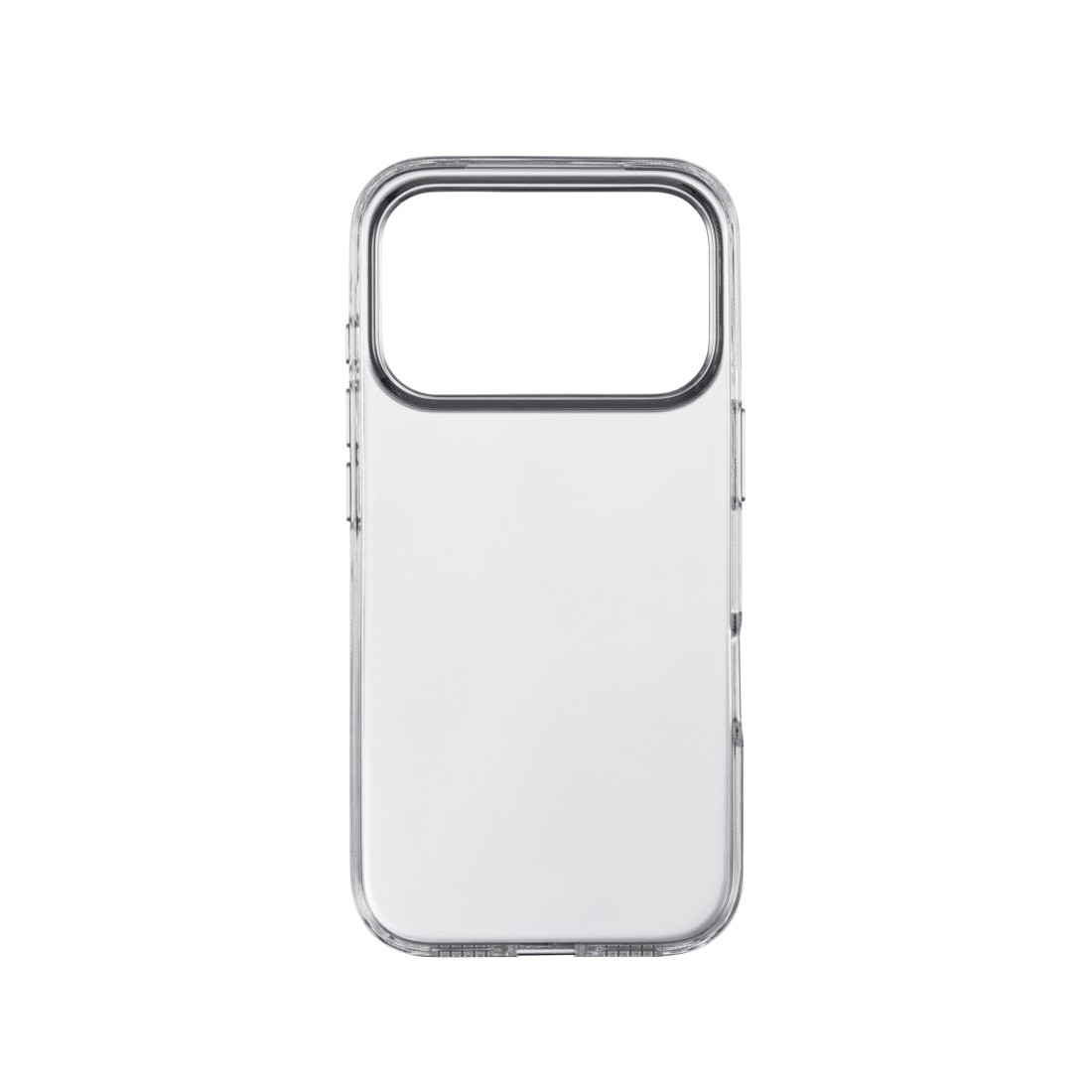 Eine transparente Handyhülle. Die Hülle hat einen Kameraausschnitt und ist transparent, wodurch die Rückseite sichtbar ist.