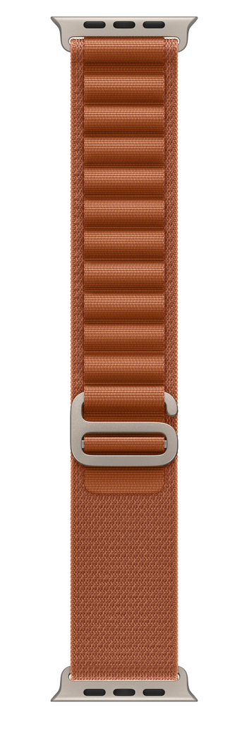 Brązowy pasek do Apple Watch ze srebrnymi zapięciami. Pasek ma teksturowaną powierzchnię i prostokątny kształt.