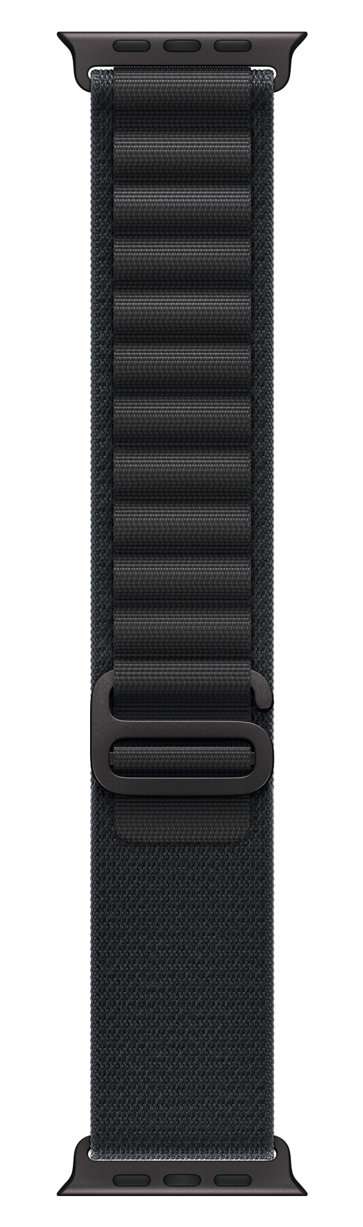 Ciemnoszary pasek do Apple Watch. Posiada magnetyczne zapięcie i znajduje się na czarnym tle.