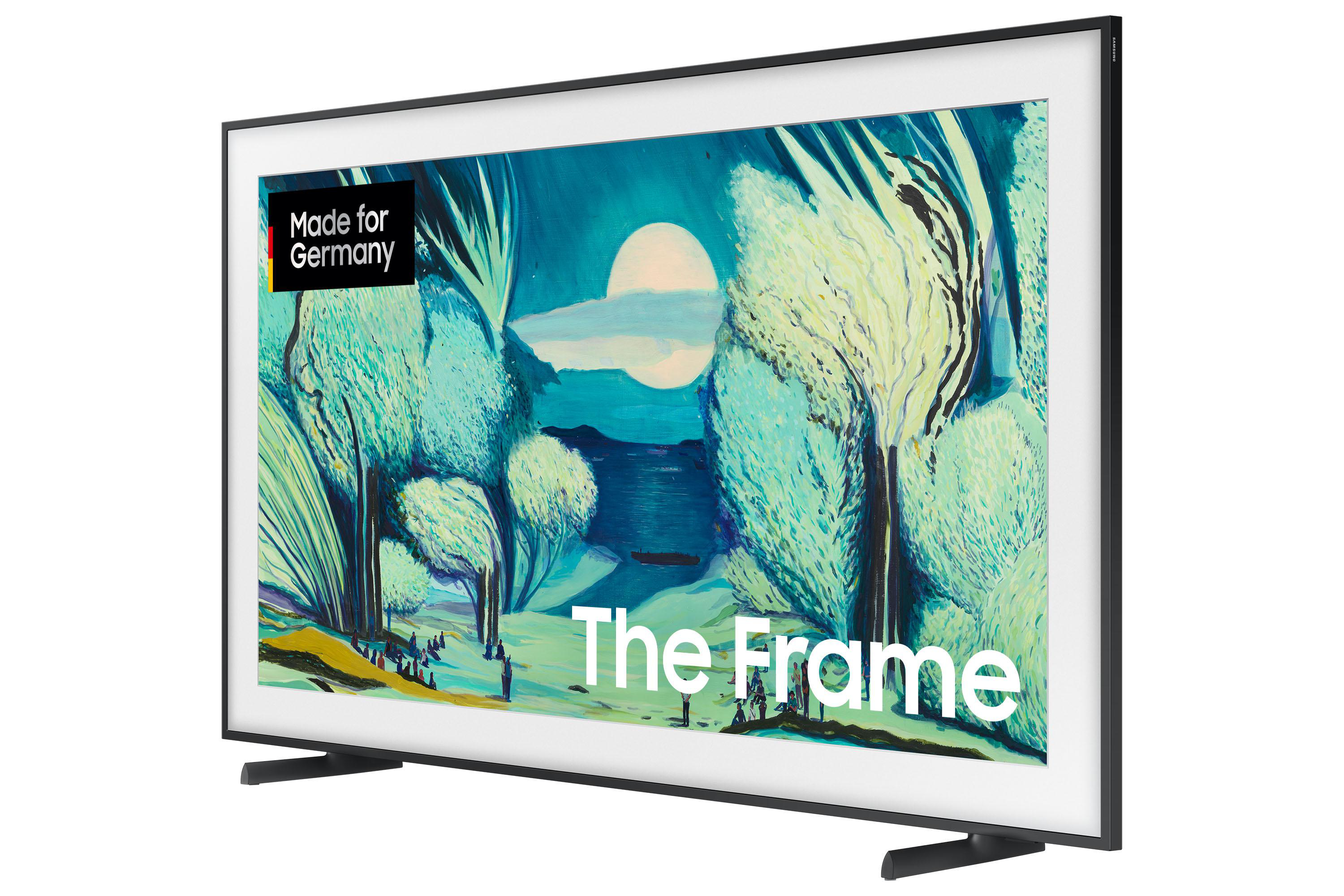 Ein Samsung The Frame-Fernseher zeigt ein Landschaftsgemälde. Der Text 'Made for Germany' befindet sich oben links.