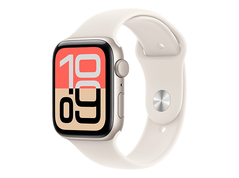 APPLE Watch SE 3 (GPS) 44 mm Smartwatch Aluminium Fluorelastomer, 160 - 210 (M/L), Starlight/Starlight Sport Band
