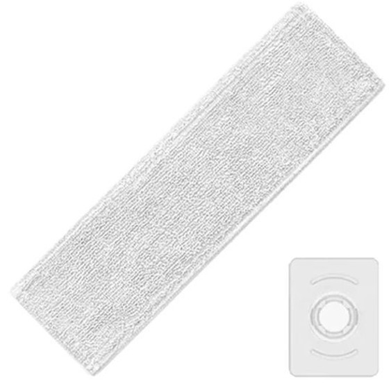 Biała prostokątna głowica mopa i biała prostokątna podstawa z okrągłym wgłębieniem.