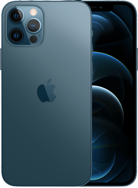Arka ve ekranı görünen, mavimsi yeşil bir iPhone. Arkada Apple logosu ve kameralar var. Ekran karanlık, soyut bir tasarım gösteriyor.