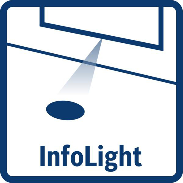 Eine blau-weiße Grafik. Ein Scheinwerfer scheint auf ein Oval. Der Text 'InfoLight' steht darunter.