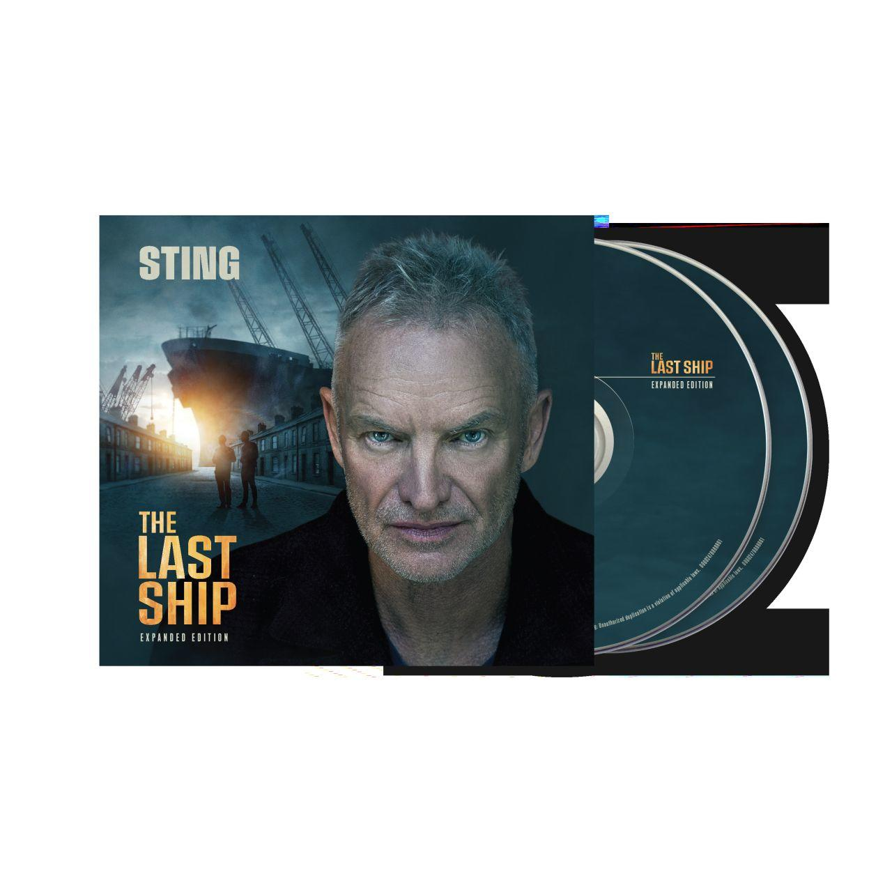 Sting-Albumcover. Stings Gesicht steht im Mittelpunkt. Der Hintergrund zeigt eine Schiffs- und Dockszene mit einer CD rechts.