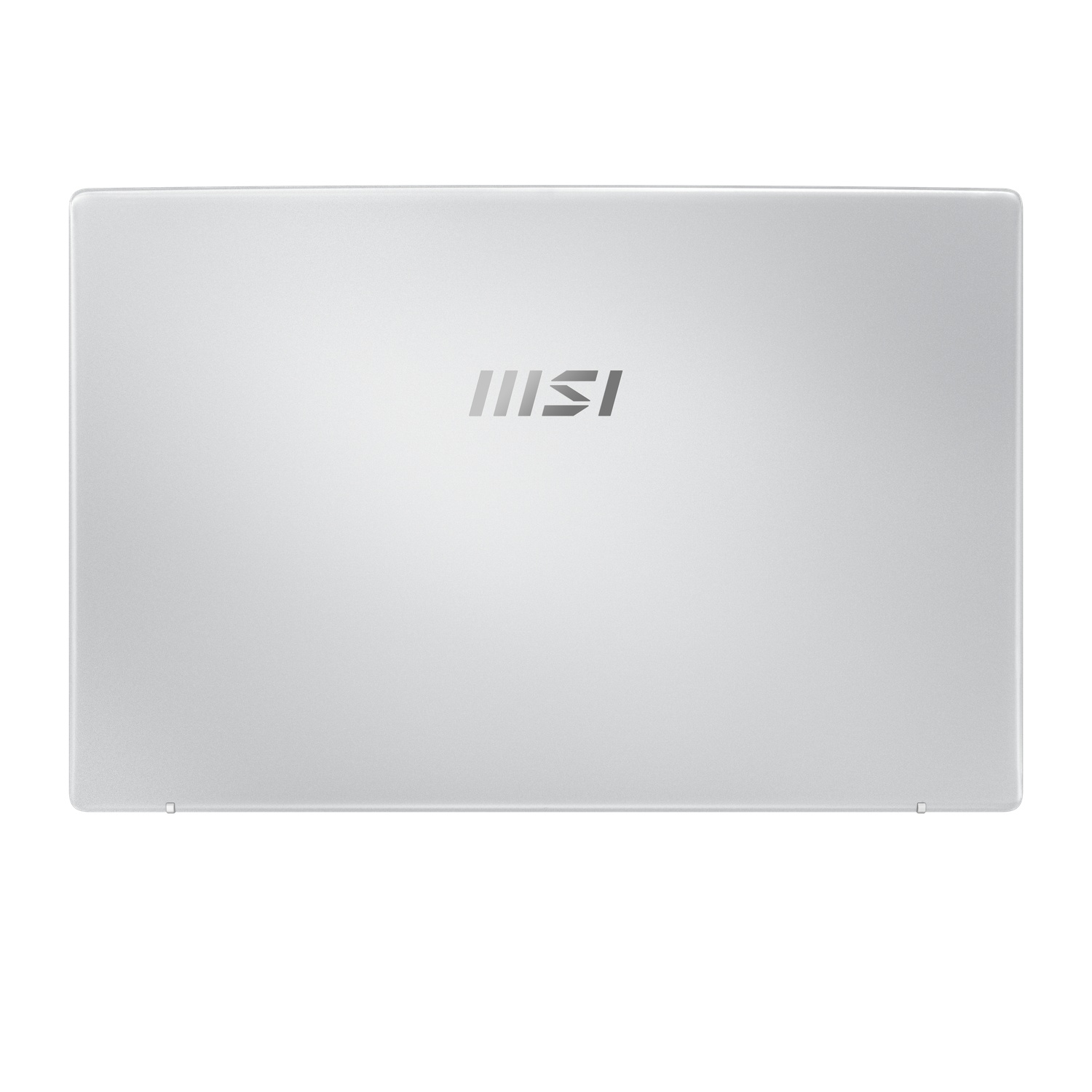 A closed silver laptop with the MSI logo. The laptop is on a white background. The surface is smooth and reflective.